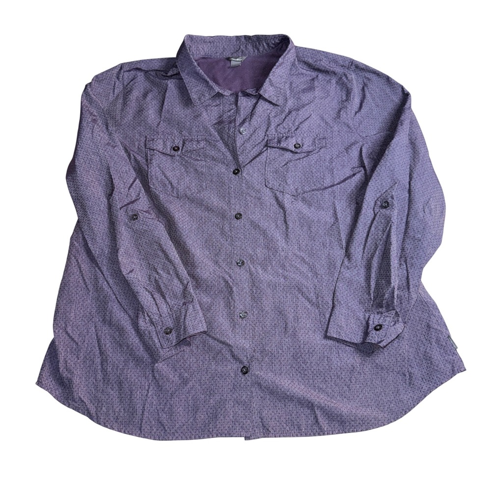 Eddie Bauer Button Up Shirt 2XL Purple Long Sleeve Roll Tab Utility Hiking